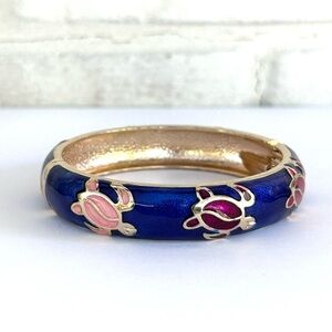 Hawaiian Enamel Turtle Honu Style Bangle Clamper Bracelet Blue